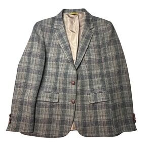 Vintage Justin Ltd Blazer Women 35 Grey Plaid Wool Blend Two Button Academic